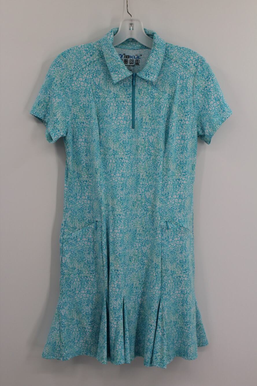 IBKUL Dress size Small Short Sleeve Collared Ruffle Hem Blue